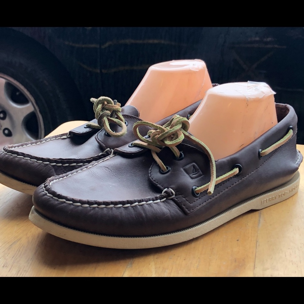 Sperry Brown Leather Boat Shoes with Leather Laces Mens 10